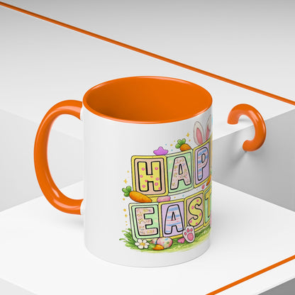 Happy Easter Accent Coffee Mug – Festive Bunny &amp; Egg Holiday Coffee Cup
