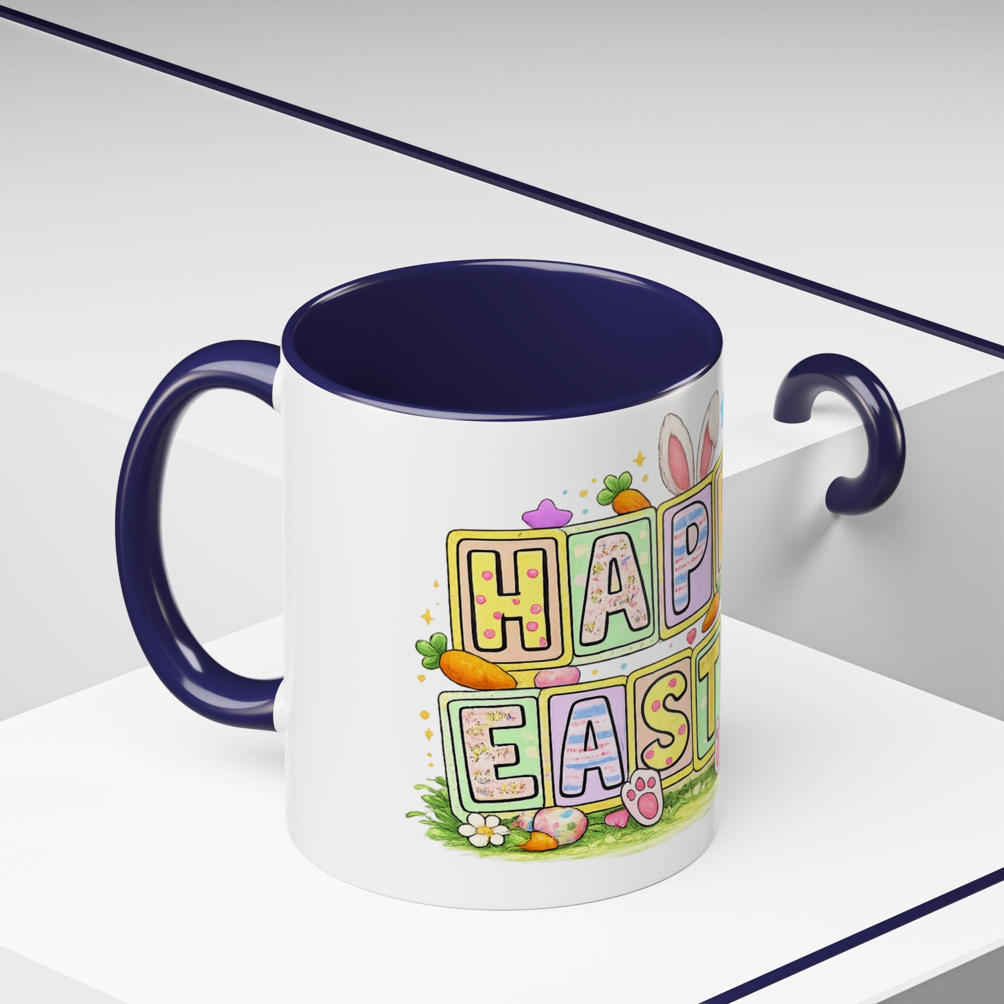 Happy Easter Accent Coffee Mug – Festive Bunny &amp; Egg Holiday Coffee Cup