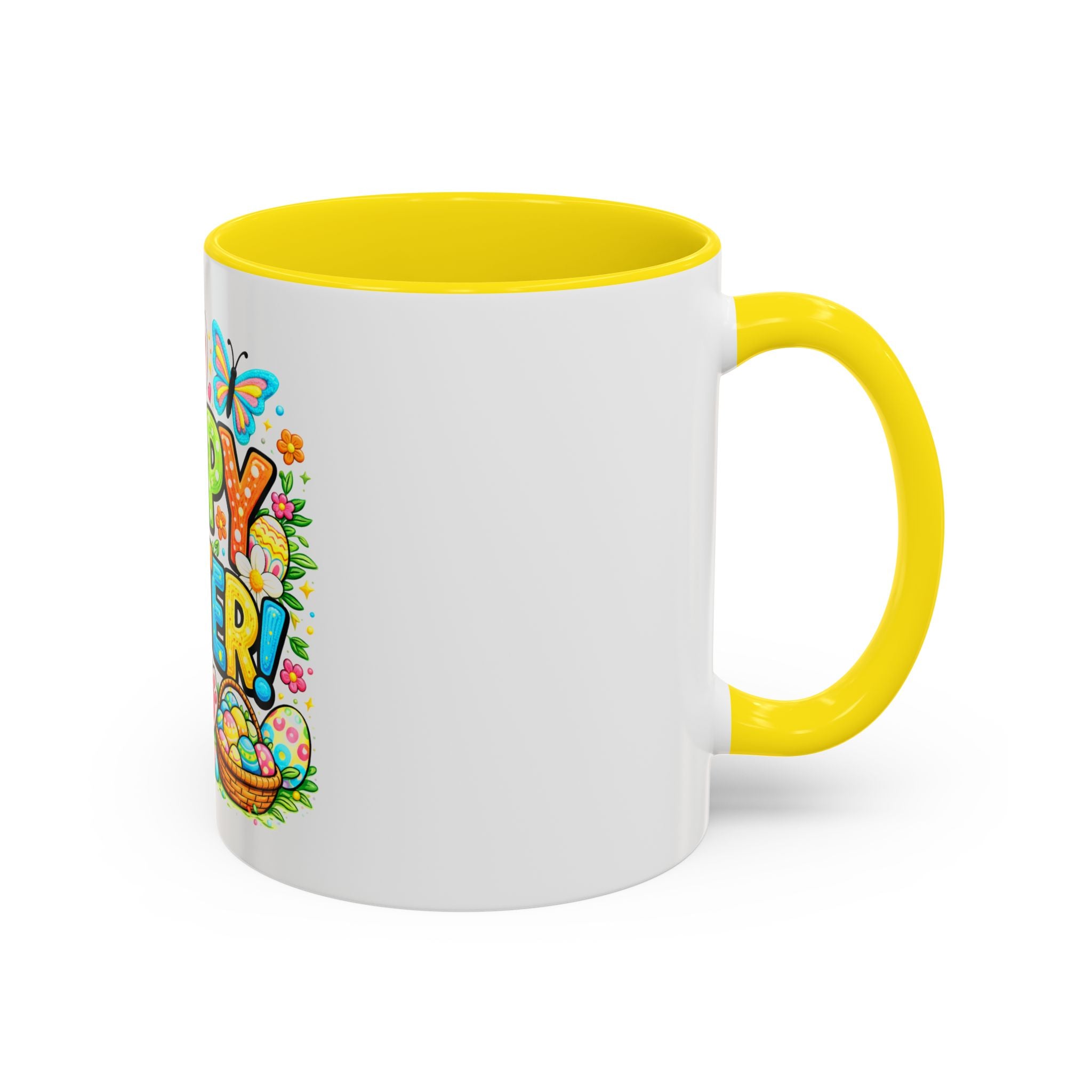 BGSM Happy Easter Coffee Mug - Colorful Bunny &amp; Egg Basket Accent Mug (11/15oz)