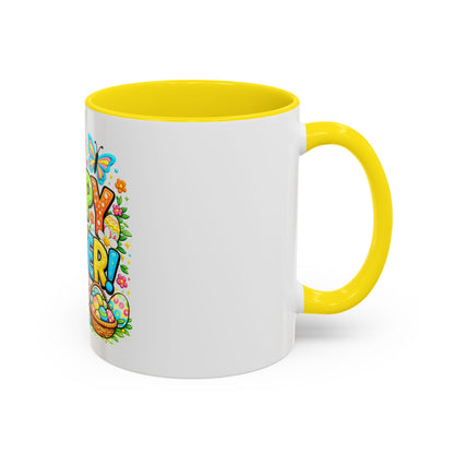 BGSM Happy Easter Coffee Mug - Colorful Bunny &amp; Egg Basket Accent Mug (11/15oz)