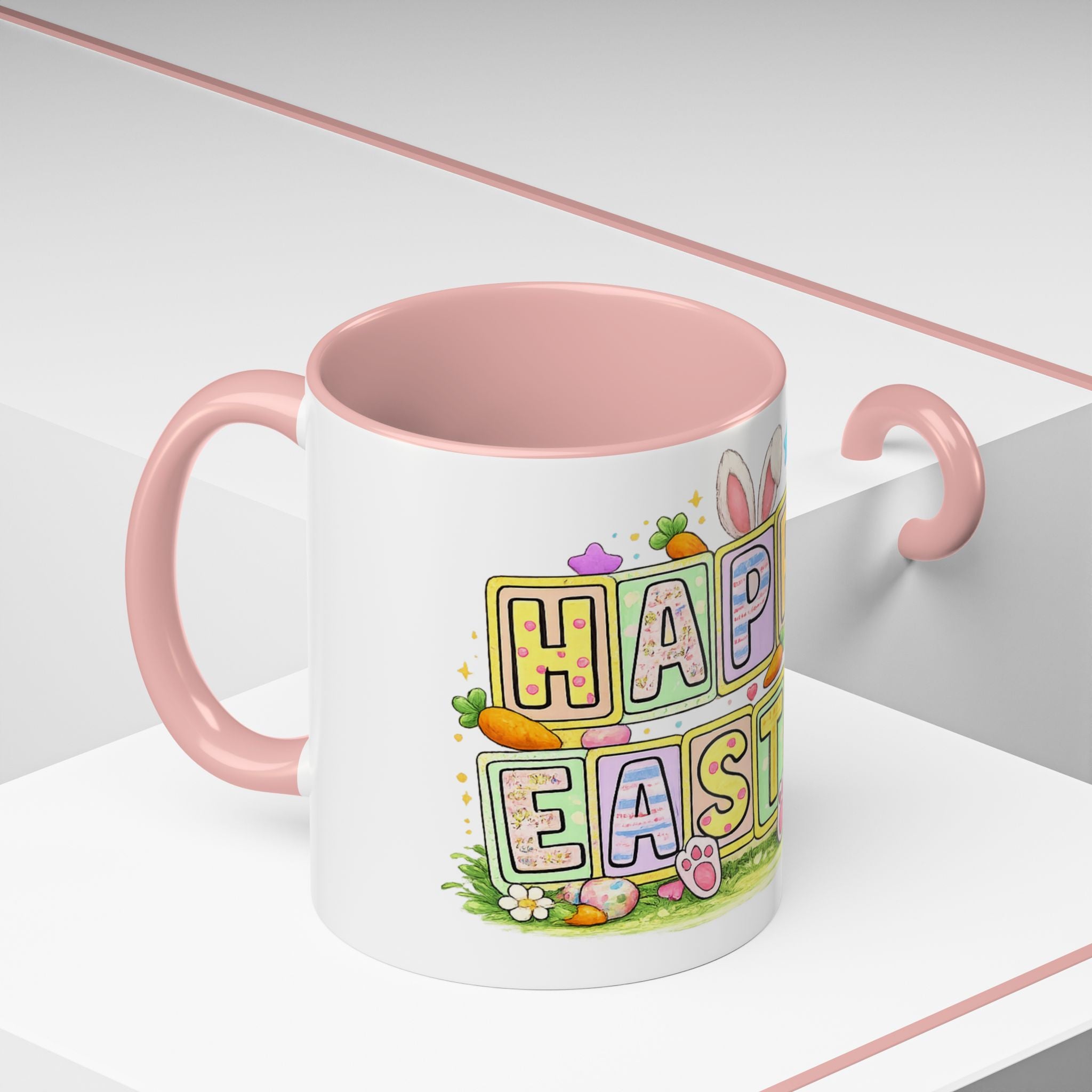 Happy Easter Accent Coffee Mug – Festive Bunny &amp; Egg Holiday Coffee Cup