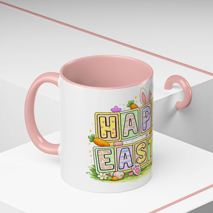 Happy Easter Accent Coffee Mug – Festive Bunny &amp; Egg Holiday Coffee Cup