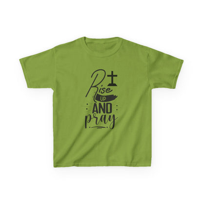 Kids Tee — "Rise Up and Pray" Christian Prayer Shirt with BGSM Back Logo