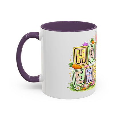 Happy Easter Accent Coffee Mug – Festive Bunny &amp; Egg Holiday Coffee Cup