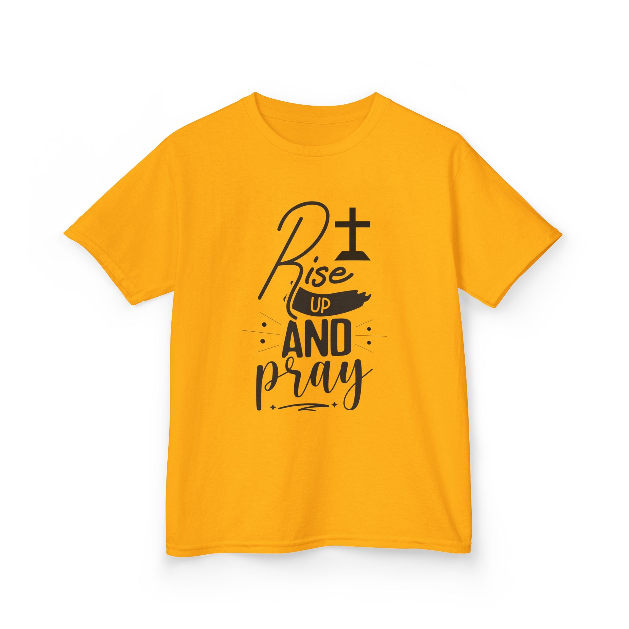 Kids Tee — "Rise Up and Pray" Christian Prayer Shirt with BGSM Back Logo