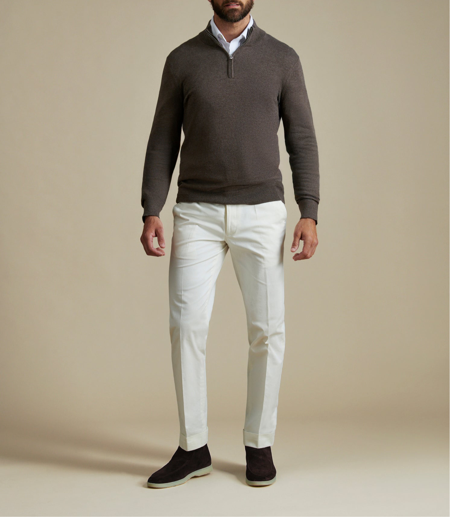 Dean Stretch Cotton Trouser in Egret