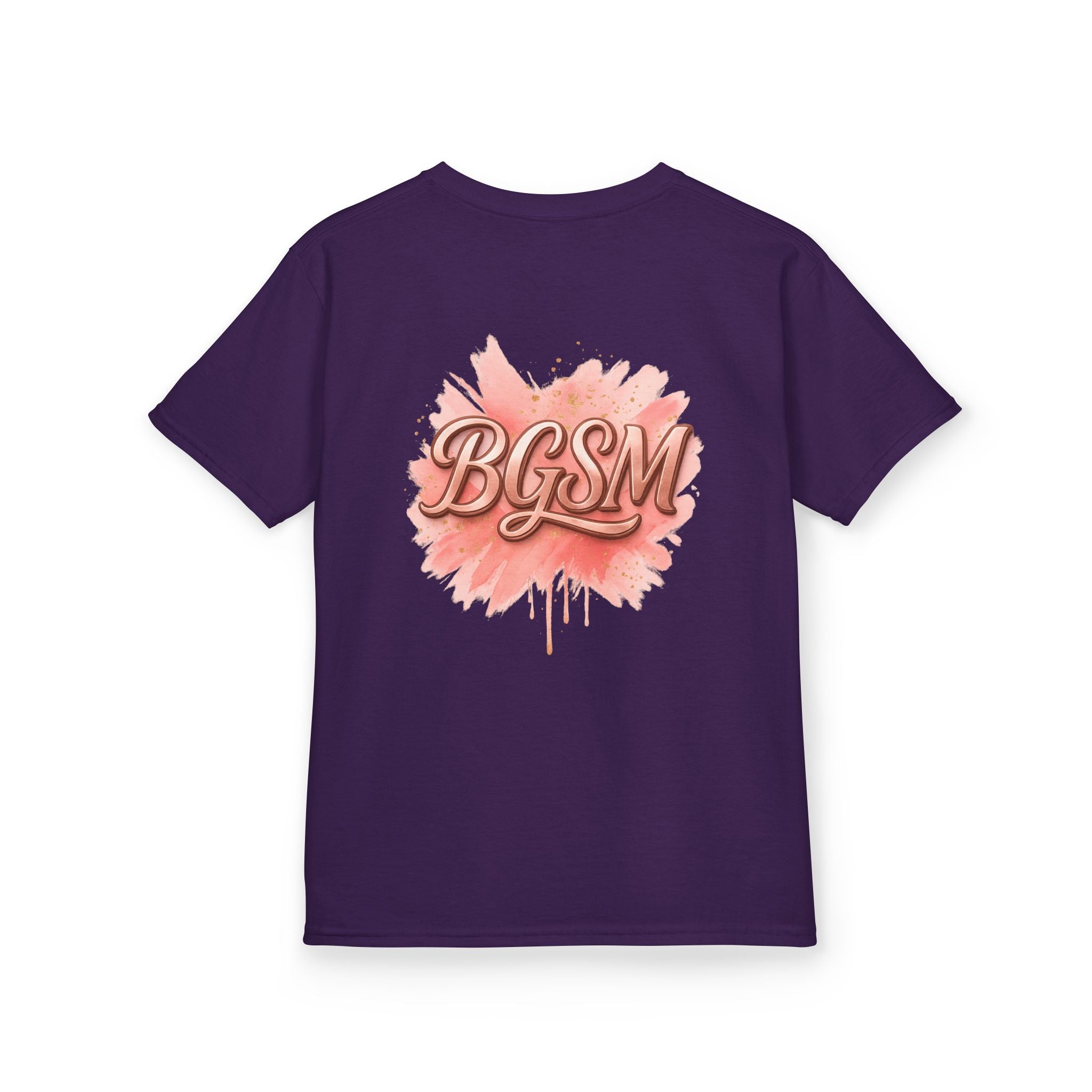 BGSM Kids T-Shirt - "Happy Easter" Colorful Block Letters Tee (Back BGSM Watercolor Accent)