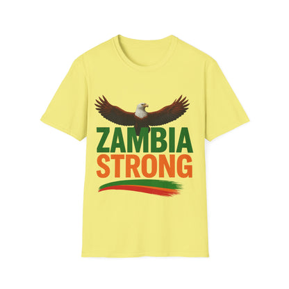 Zambia Strong T-Shirt — Patriotic Eagle with Green &amp; Orange Brushstroke