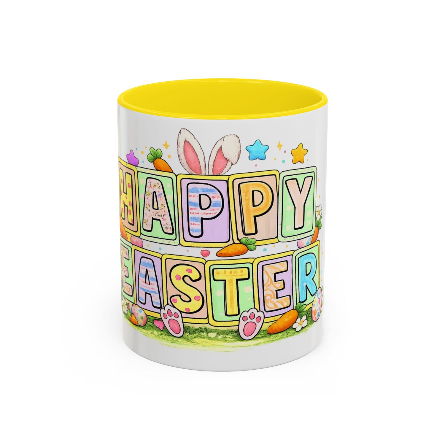 Happy Easter Accent Coffee Mug – Festive Bunny &amp; Egg Holiday Coffee Cup