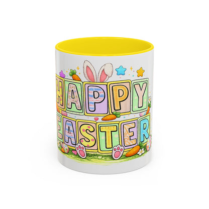 Happy Easter Accent Coffee Mug – Festive Bunny &amp; Egg Holiday Coffee Cup