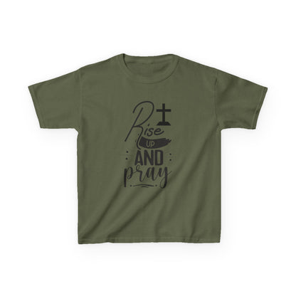Kids Tee — "Rise Up and Pray" Christian Prayer Shirt with BGSM Back Logo