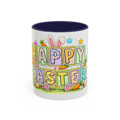 Happy Easter Accent Coffee Mug – Festive Bunny &amp; Egg Holiday Coffee Cup