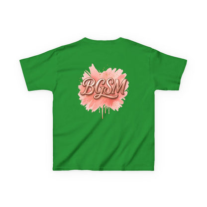 BGSM Kids T-Shirt - "Happy Easter" Colorful Block Letters Tee (Back BGSM Watercolor Accent)
