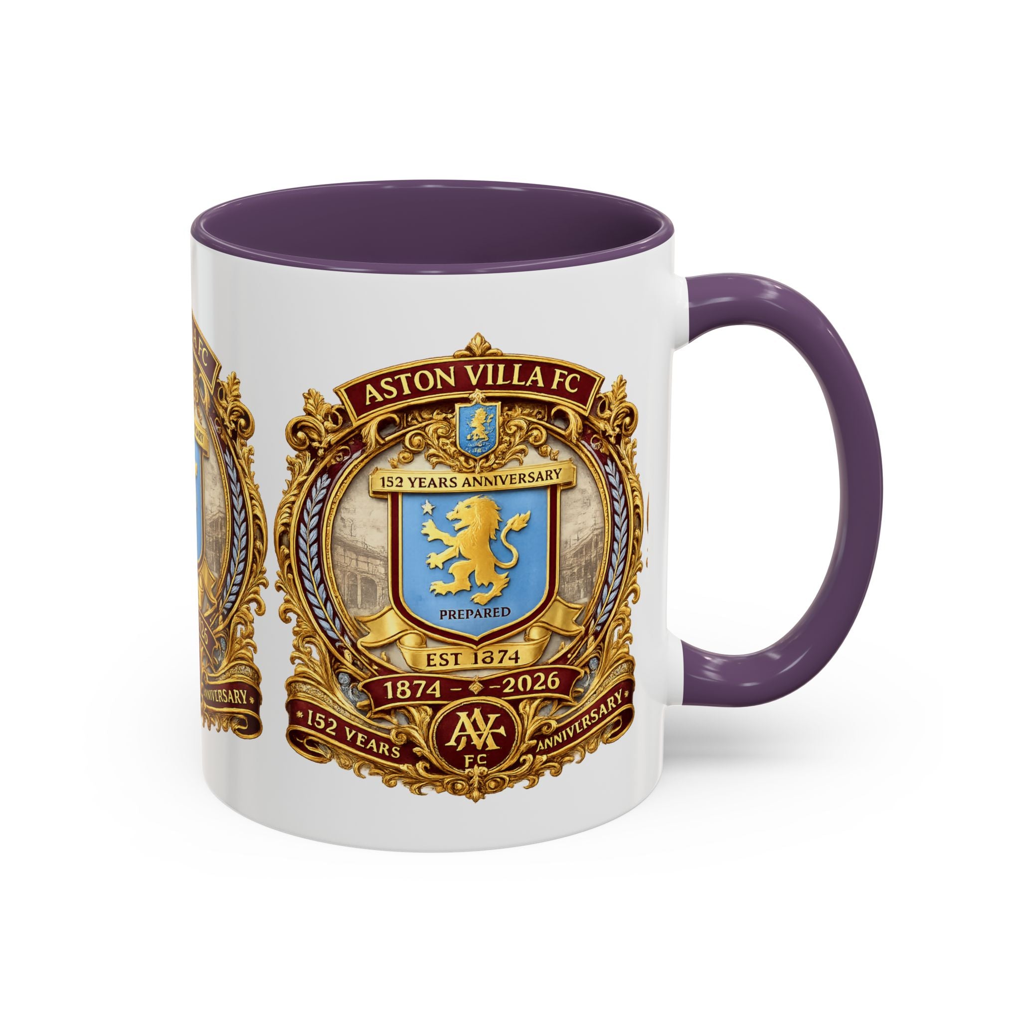 Aston Villa Crest Coffee Mug – 1874–2026 Anniversary Accent Mug (11/15 oz)