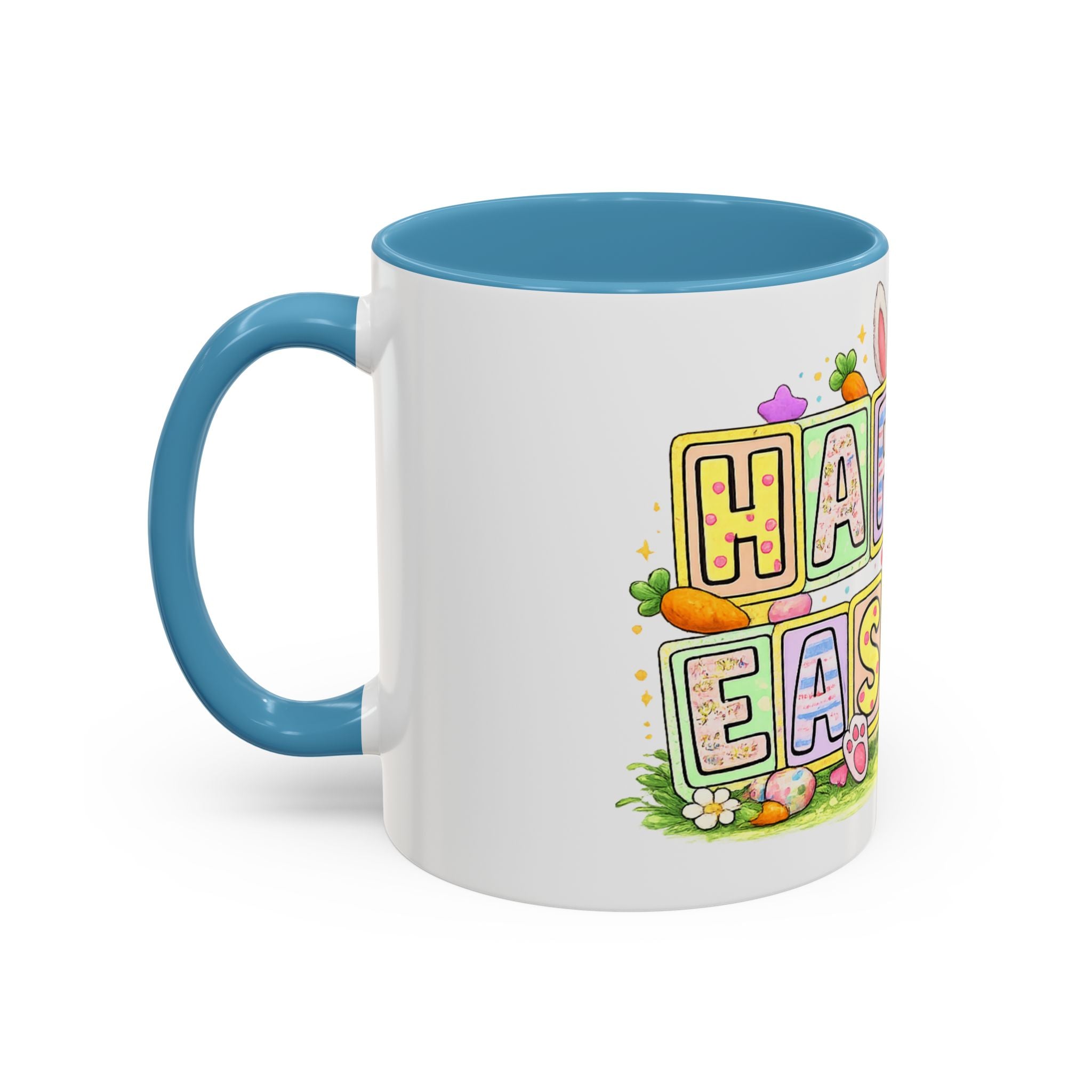 Happy Easter Accent Coffee Mug – Festive Bunny &amp; Egg Holiday Coffee Cup