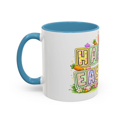 Happy Easter Accent Coffee Mug – Festive Bunny &amp; Egg Holiday Coffee Cup