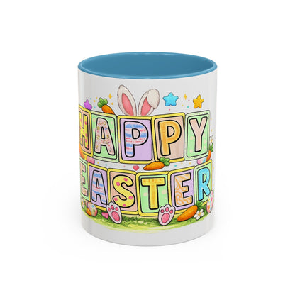 Happy Easter Accent Coffee Mug – Festive Bunny &amp; Egg Holiday Coffee Cup