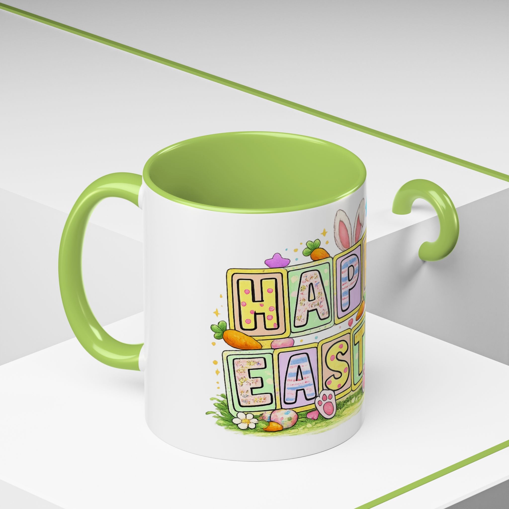 Happy Easter Accent Coffee Mug – Festive Bunny &amp; Egg Holiday Coffee Cup