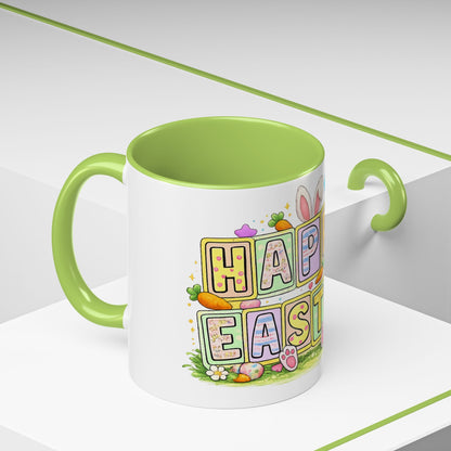 Happy Easter Accent Coffee Mug – Festive Bunny &amp; Egg Holiday Coffee Cup