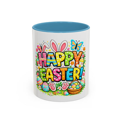 BGSM Happy Easter Coffee Mug - Colorful Bunny &amp; Egg Basket Accent Mug (11/15oz)