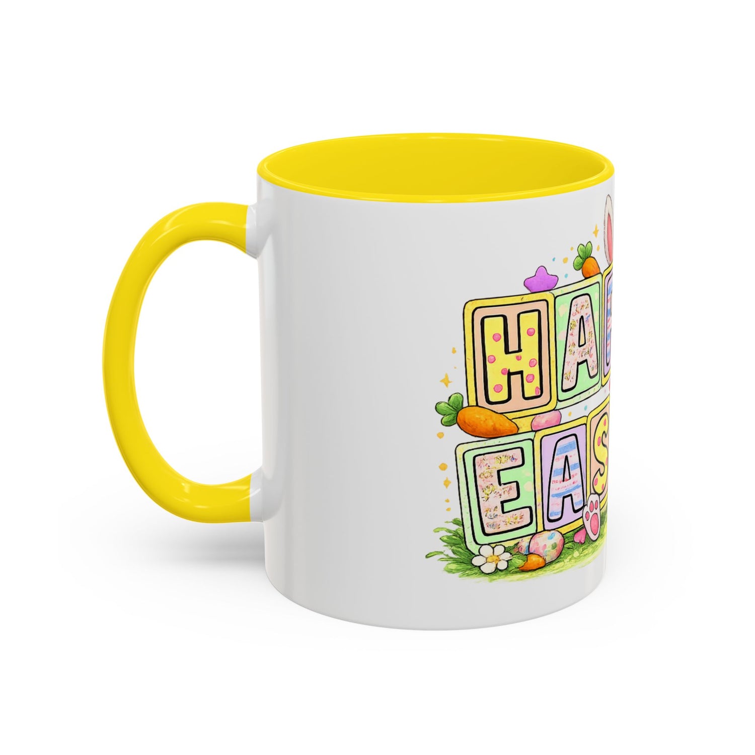 Happy Easter Accent Coffee Mug – Festive Bunny &amp; Egg Holiday Coffee Cup