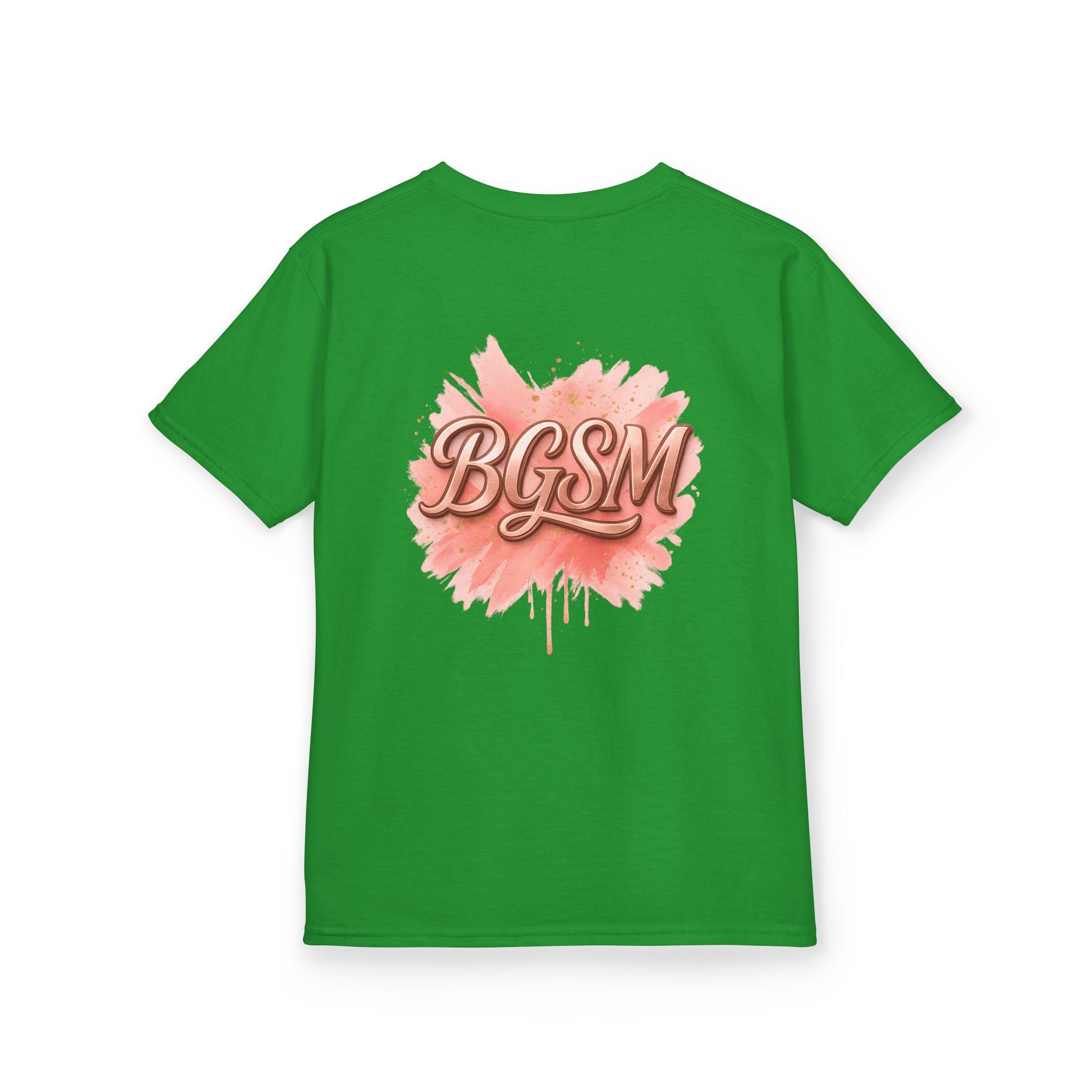 BGSM Kids T-Shirt - "Happy Easter" Colorful Block Letters Tee (Back BGSM Watercolor Accent)