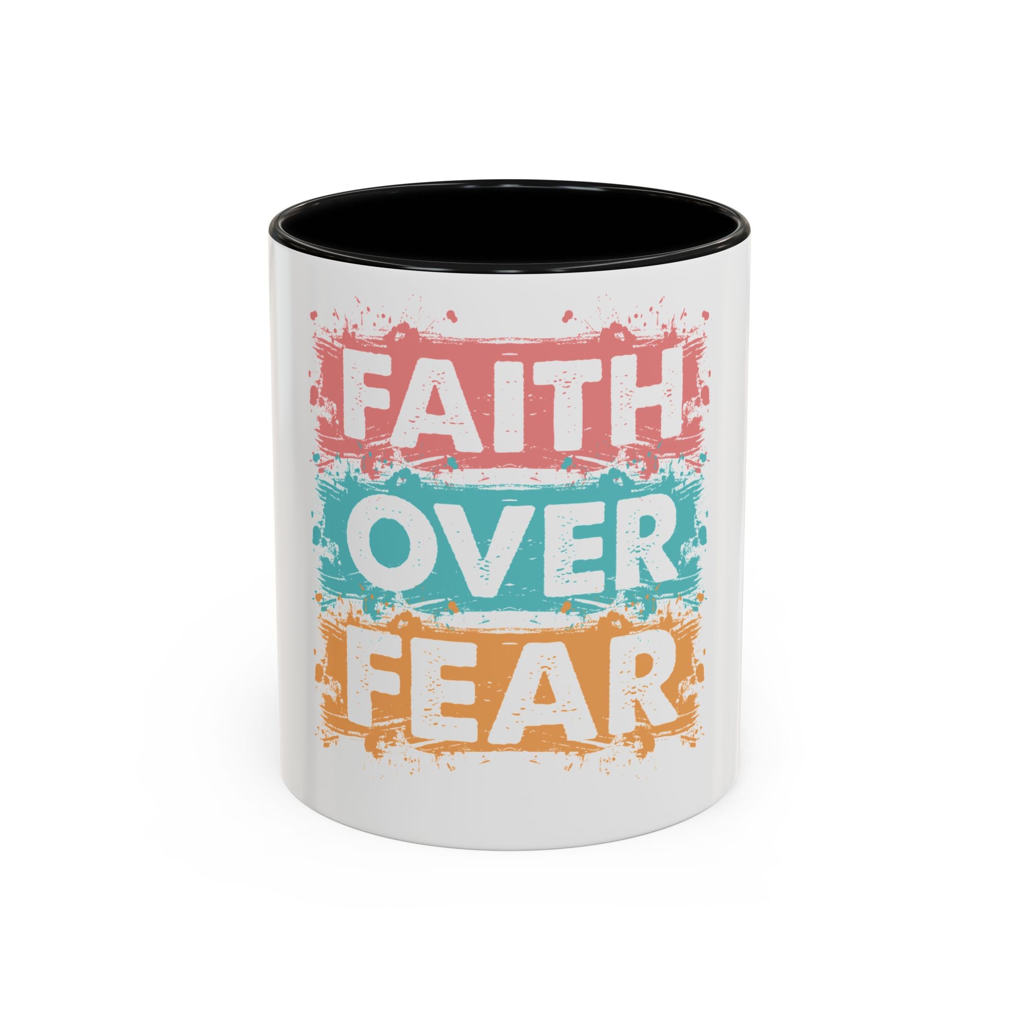 Faith Over Fear Accent Coffee Mug — Inspirational Christian Ceramic Mug (11/15oz)