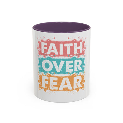 Faith Over Fear Accent Coffee Mug — Inspirational Christian Ceramic Mug (11/15oz)