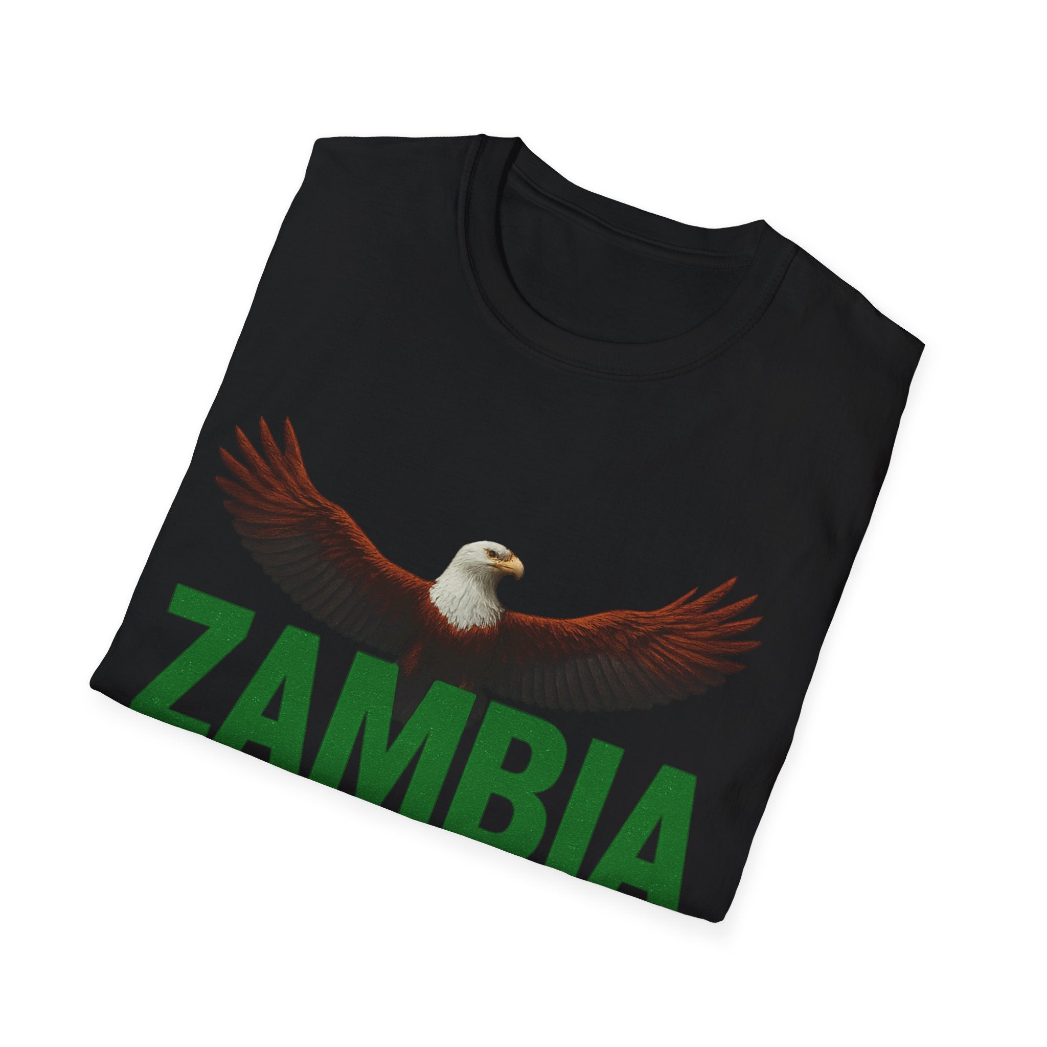 Zambia Strong T-Shirt — Patriotic Eagle with Green &amp; Orange Brushstroke