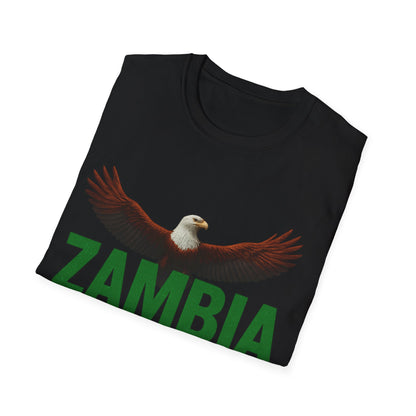 Zambia Strong T-Shirt — Patriotic Eagle with Green &amp; Orange Brushstroke