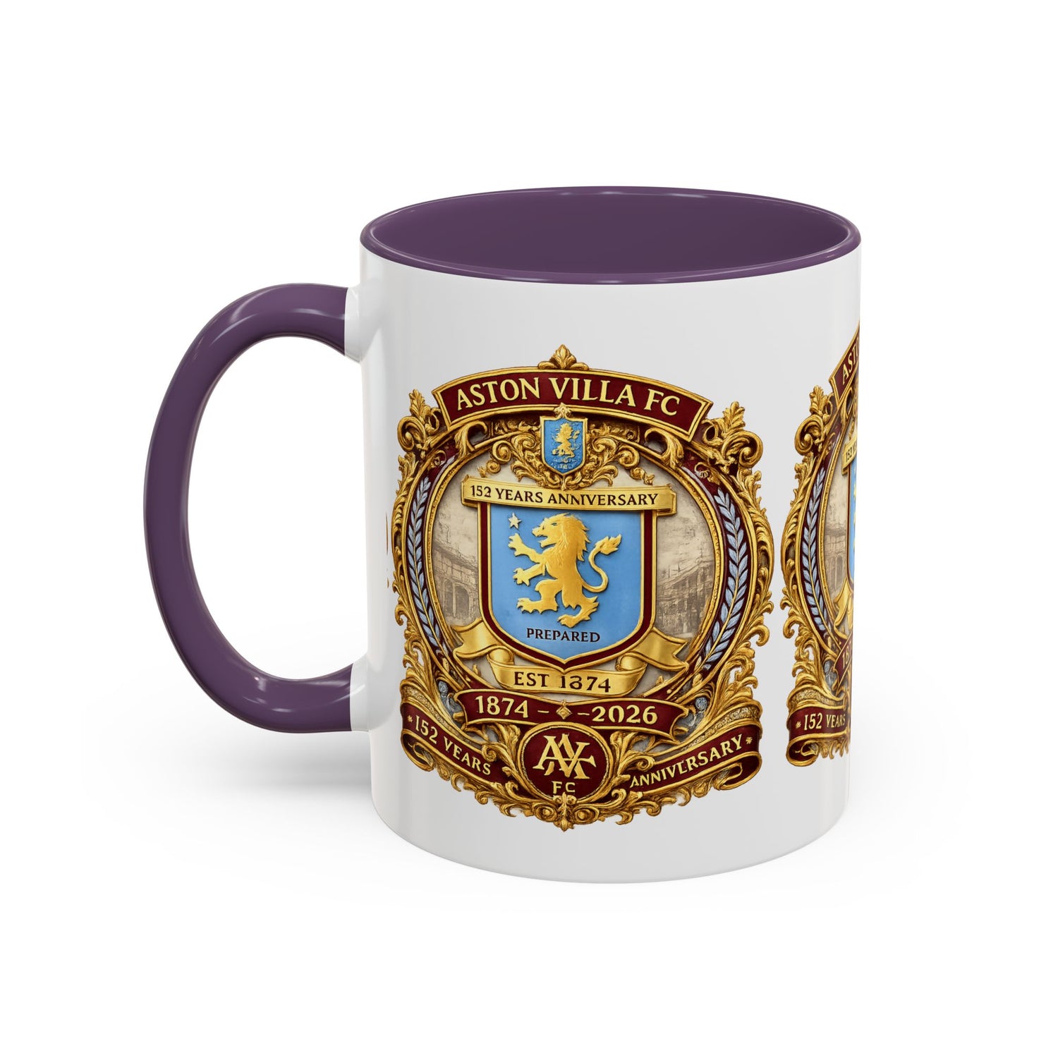 Aston Villa Crest Coffee Mug – 1874–2026 Anniversary Accent Mug (11/15 oz)