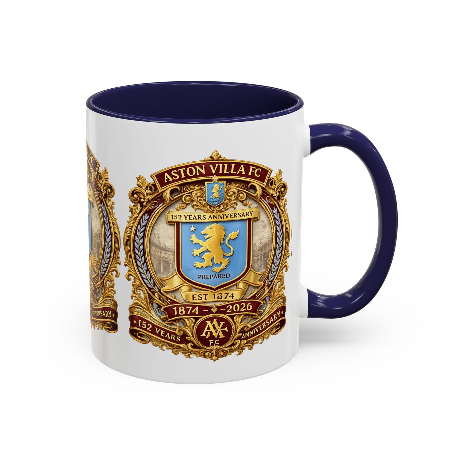 Aston Villa Crest Coffee Mug – 1874–2026 Anniversary Accent Mug (11/15 oz)