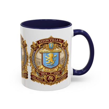 Aston Villa Crest Coffee Mug – 1874–2026 Anniversary Accent Mug (11/15 oz)