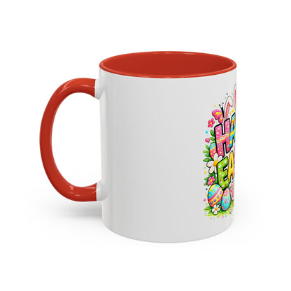 BGSM Happy Easter Coffee Mug - Colorful Bunny &amp; Egg Basket Accent Mug (11/15oz)