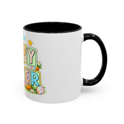 Happy Easter Accent Coffee Mug – Festive Bunny &amp; Egg Holiday Coffee Cup
