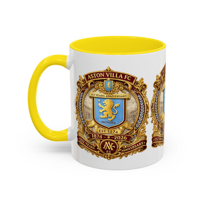 Aston Villa Crest Coffee Mug – 1874–2026 Anniversary Accent Mug (11/15 oz)