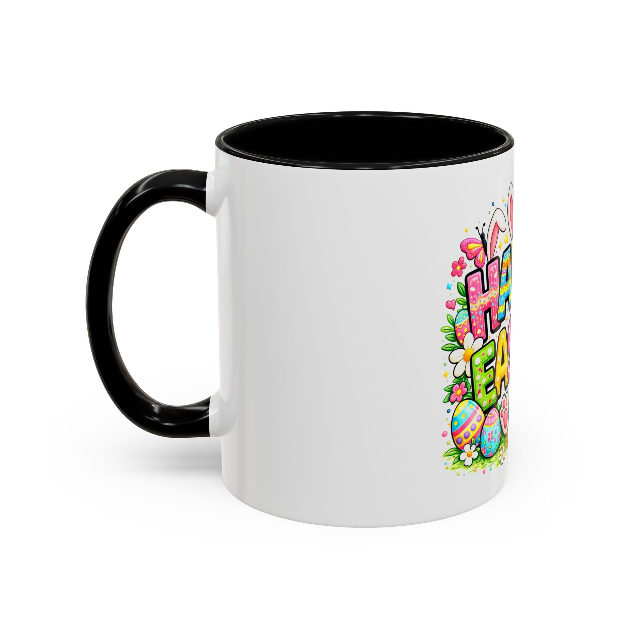 BGSM Happy Easter Coffee Mug - Colorful Bunny &amp; Egg Basket Accent Mug (11/15oz)