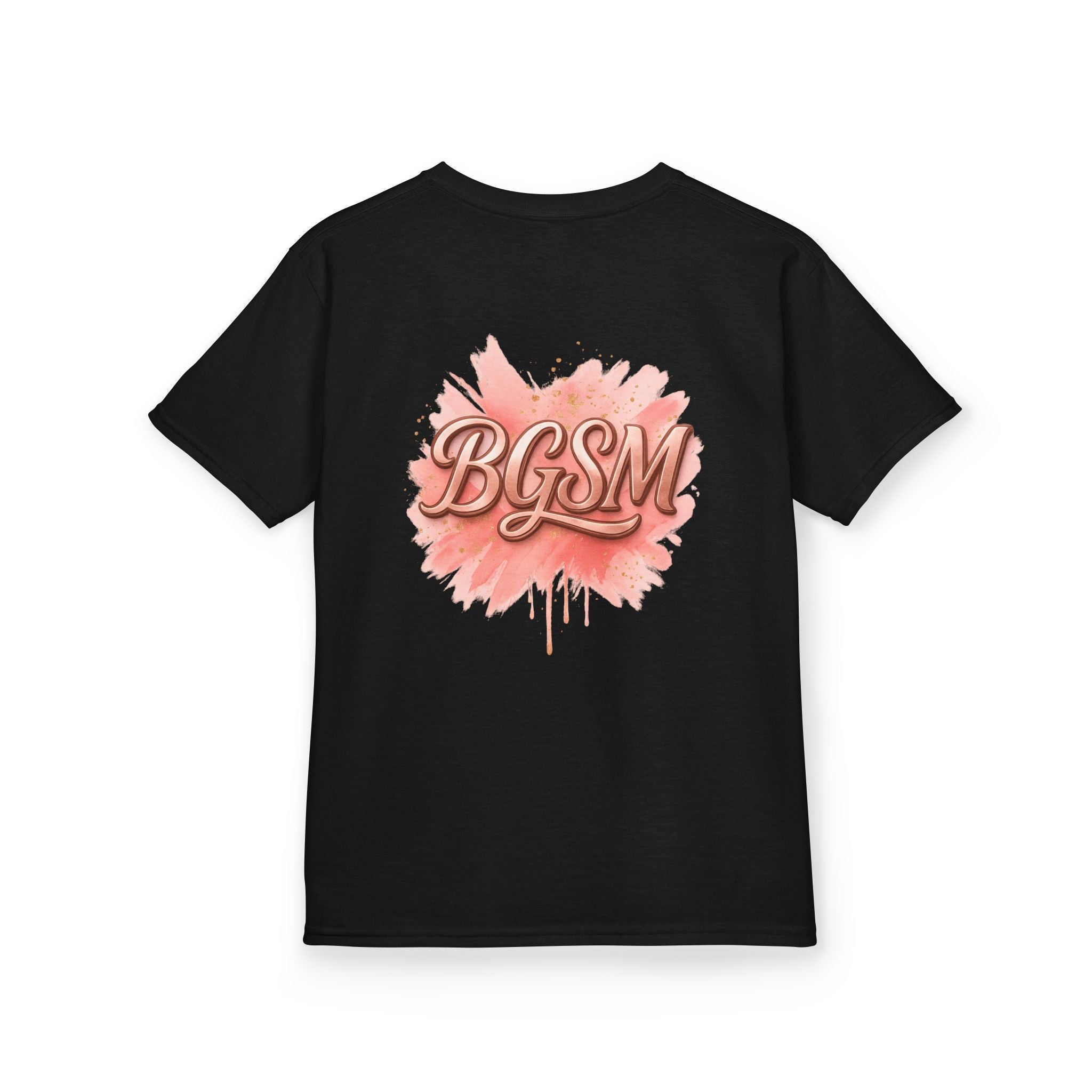 BGSM Kids T-Shirt - "Happy Easter" Colorful Block Letters Tee (Back BGSM Watercolor Accent)