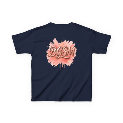 BGSM Kids T-Shirt - "Happy Easter" Colorful Block Letters Tee (Back BGSM Watercolor Accent)