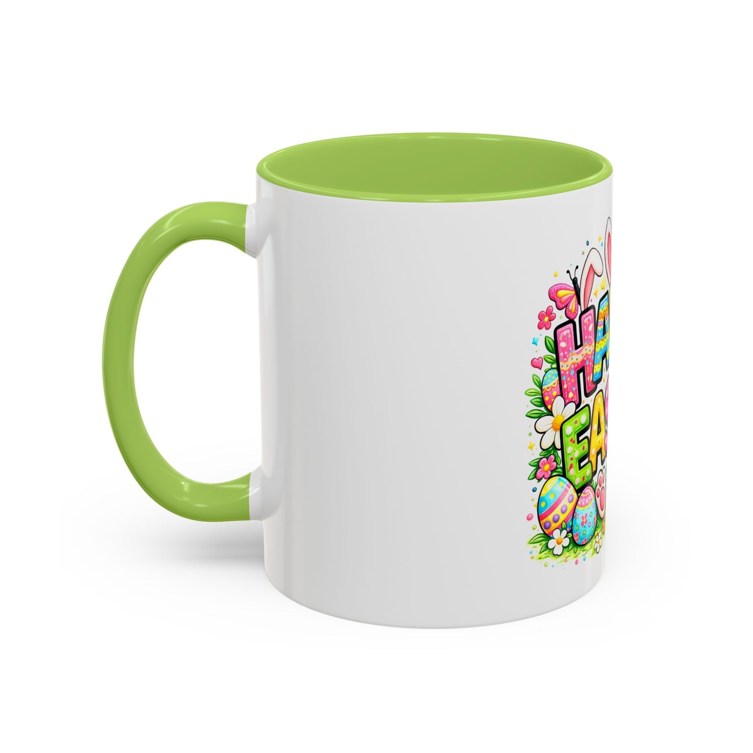 BGSM Happy Easter Coffee Mug - Colorful Bunny &amp; Egg Basket Accent Mug (11/15oz)