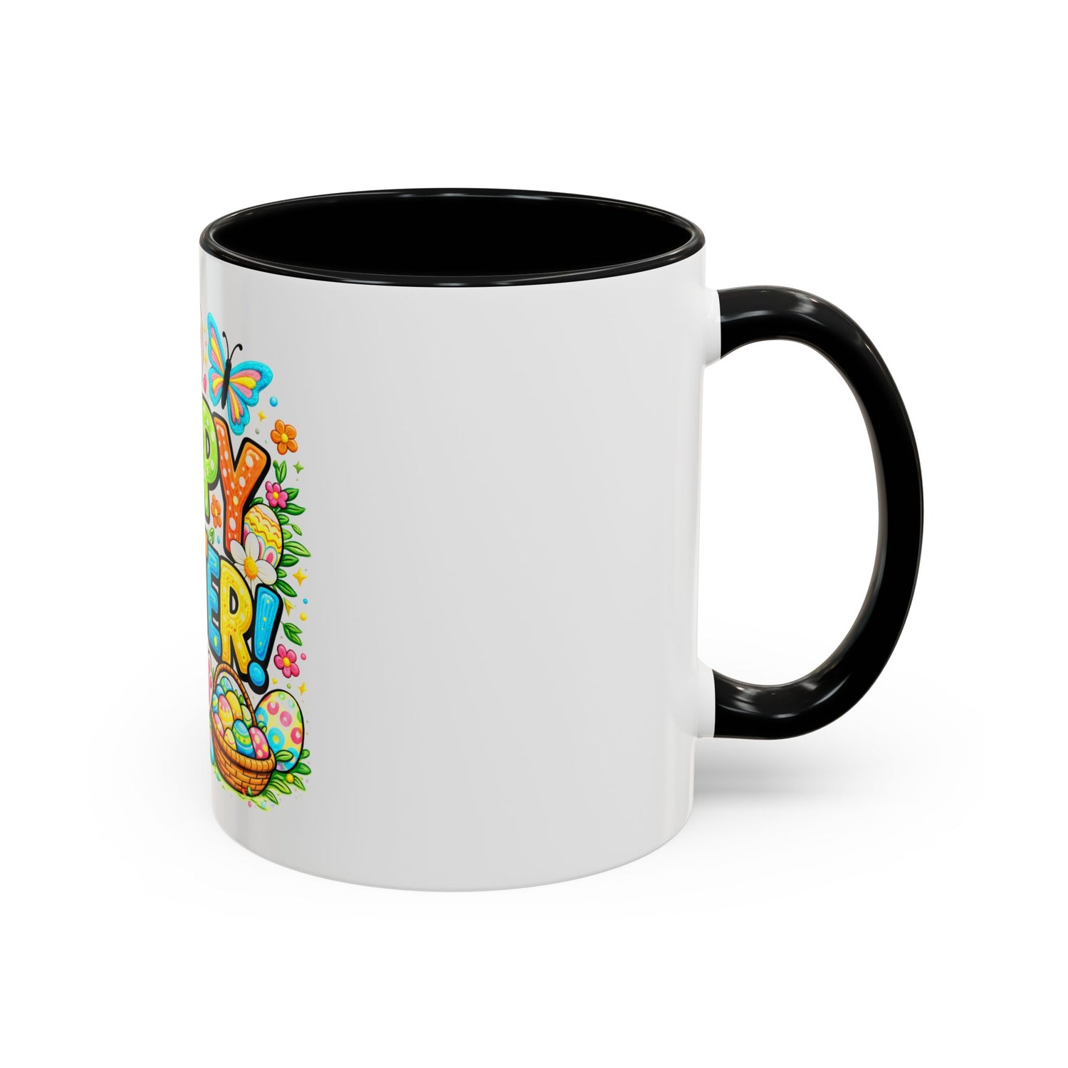 BGSM Happy Easter Coffee Mug - Colorful Bunny &amp; Egg Basket Accent Mug (11/15oz)