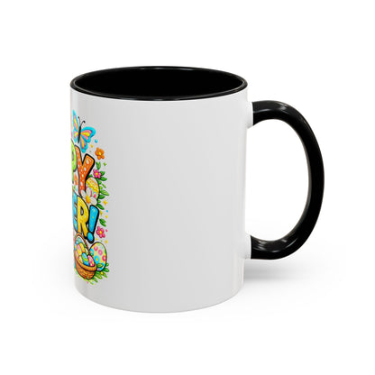 BGSM Happy Easter Coffee Mug - Colorful Bunny &amp; Egg Basket Accent Mug (11/15oz)