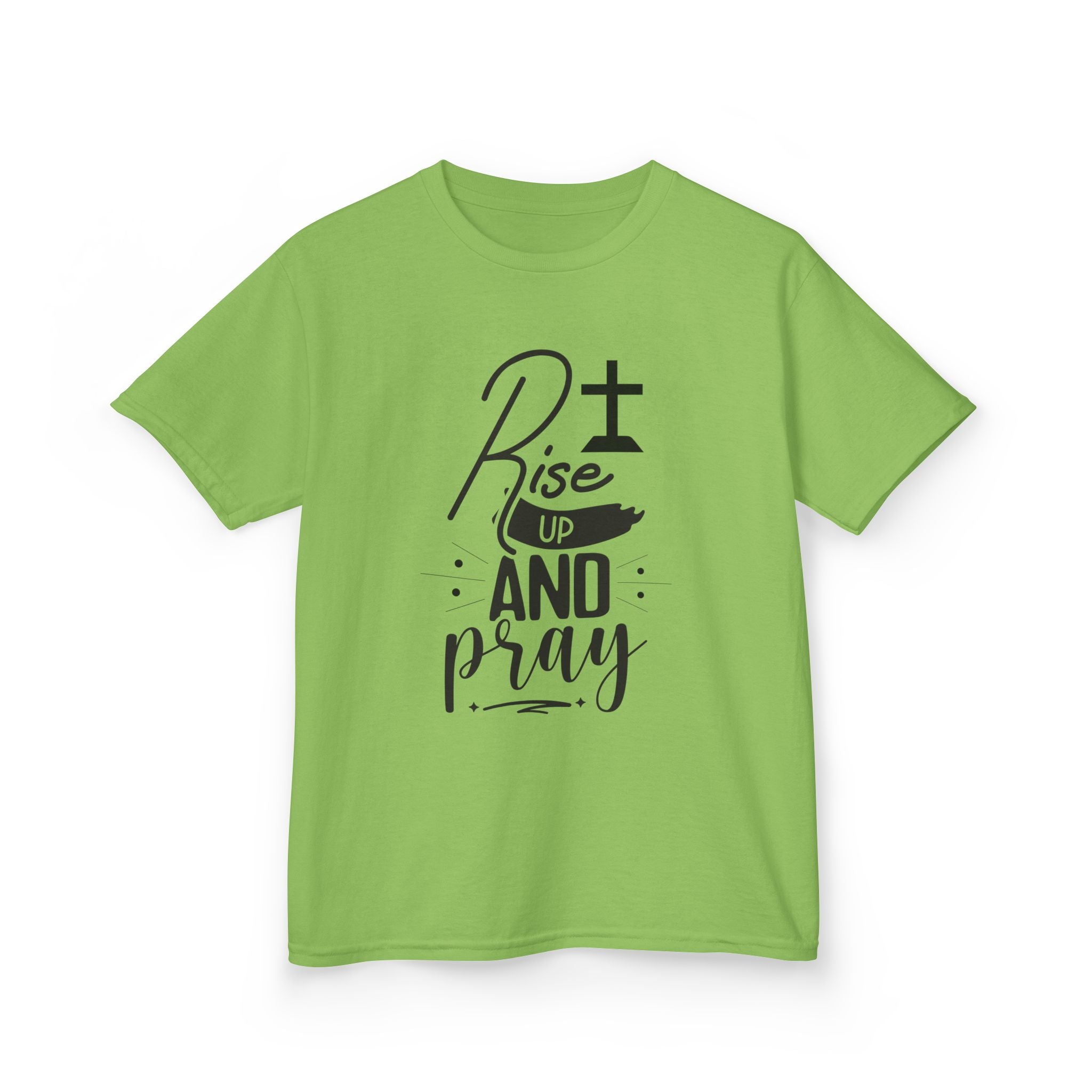 Kids Tee — "Rise Up and Pray" Christian Prayer Shirt with BGSM Back Logo