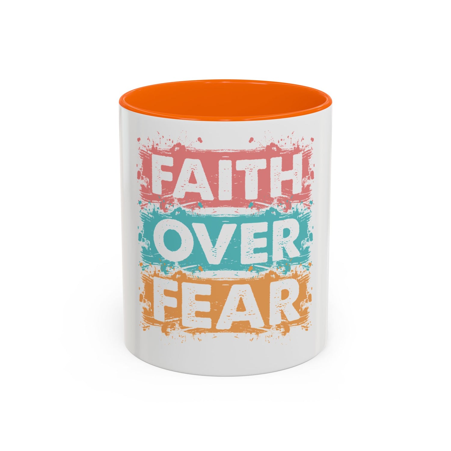 Faith Over Fear Accent Coffee Mug — Inspirational Christian Ceramic Mug (11/15oz)