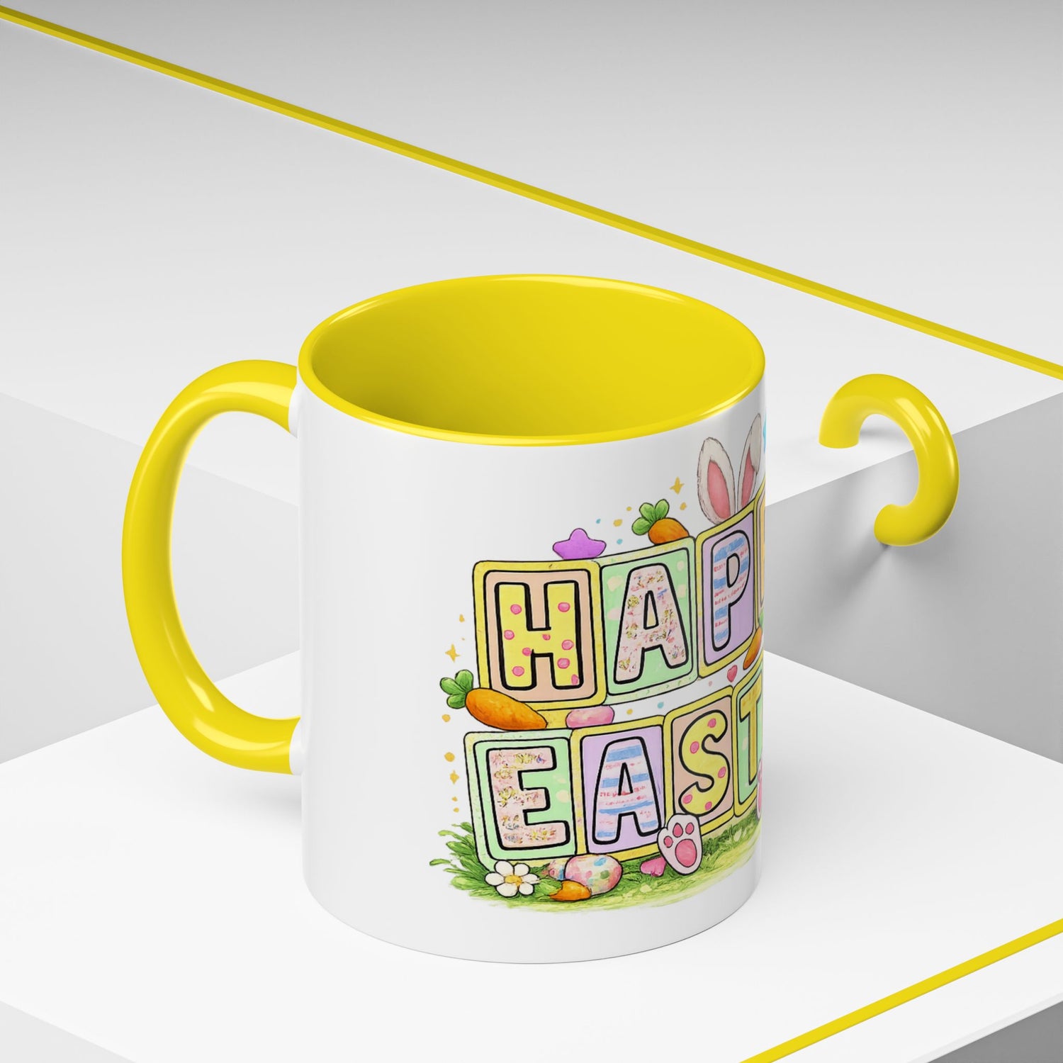 Happy Easter Accent Coffee Mug – Festive Bunny &amp; Egg Holiday Coffee Cup