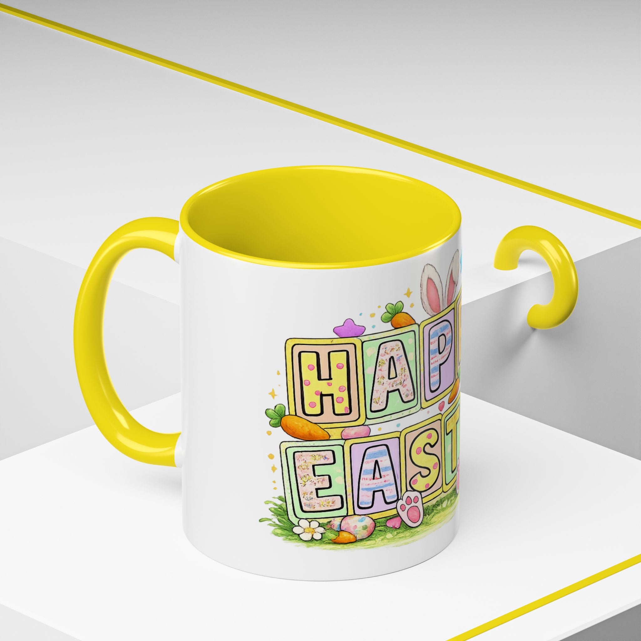 Happy Easter Accent Coffee Mug – Festive Bunny &amp; Egg Holiday Coffee Cup
