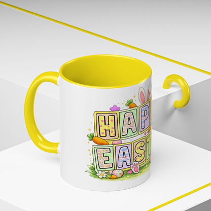 Happy Easter Accent Coffee Mug – Festive Bunny &amp; Egg Holiday Coffee Cup