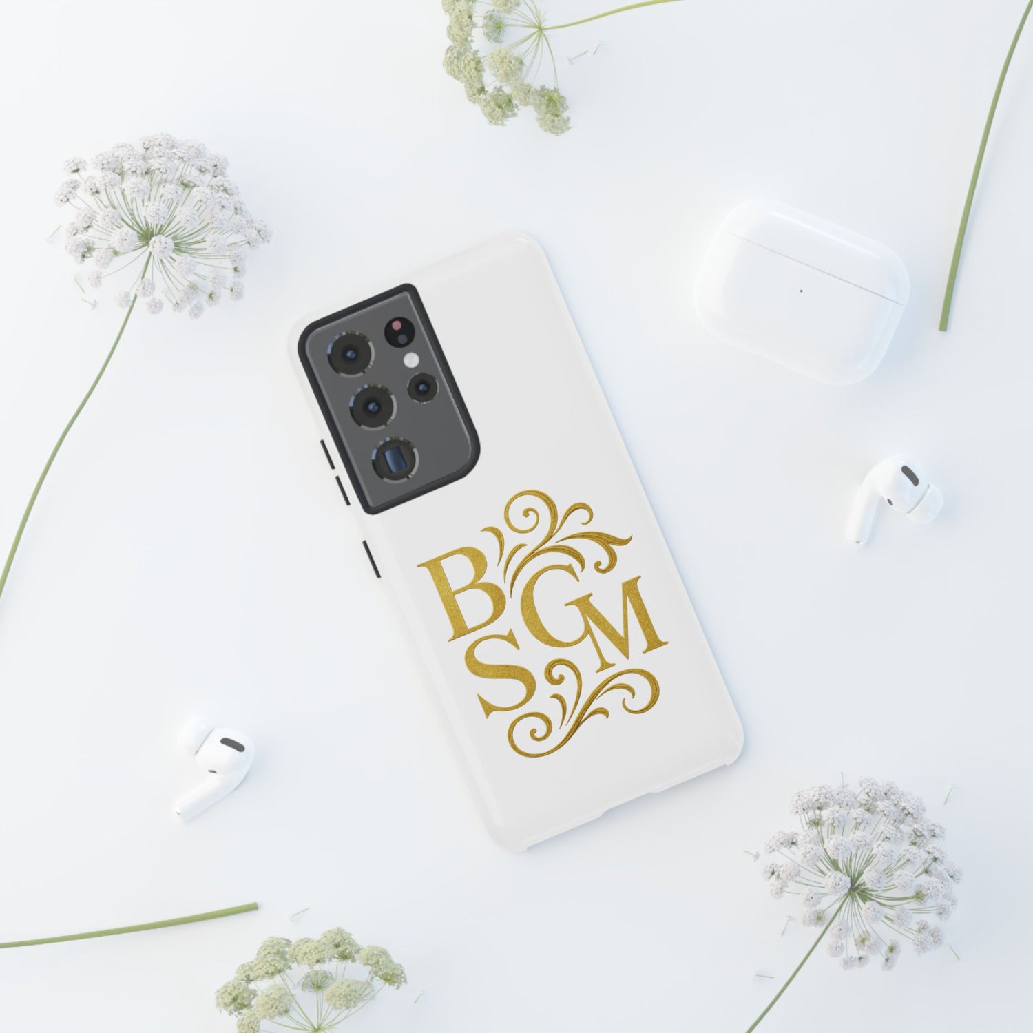 Monogram Tough Case – Elegant Gold B S G M Flourish Phone Case
