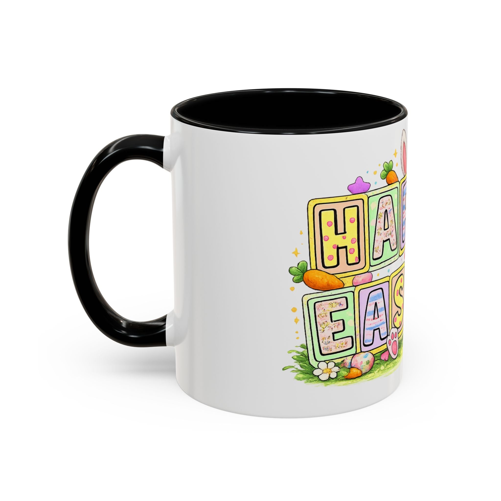 Happy Easter Accent Coffee Mug – Festive Bunny &amp; Egg Holiday Coffee Cup