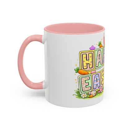 Happy Easter Accent Coffee Mug – Festive Bunny &amp; Egg Holiday Coffee Cup